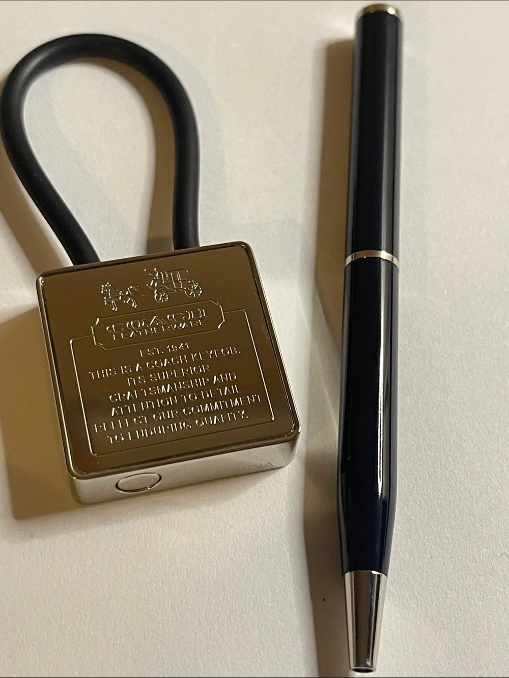 Coach Silver Padlock Keyring with Black Coach Pen